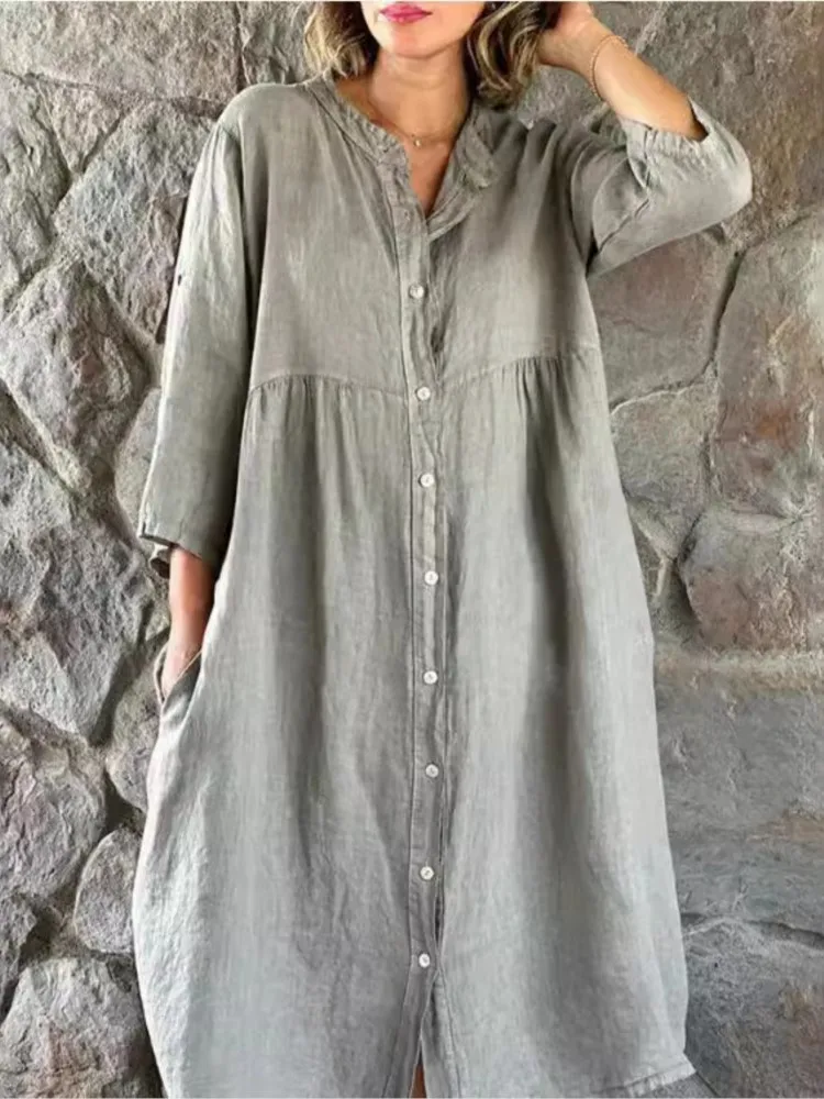 Alba | Women's Shirt Dress Long Sleeve Button Down Midi - Image 4