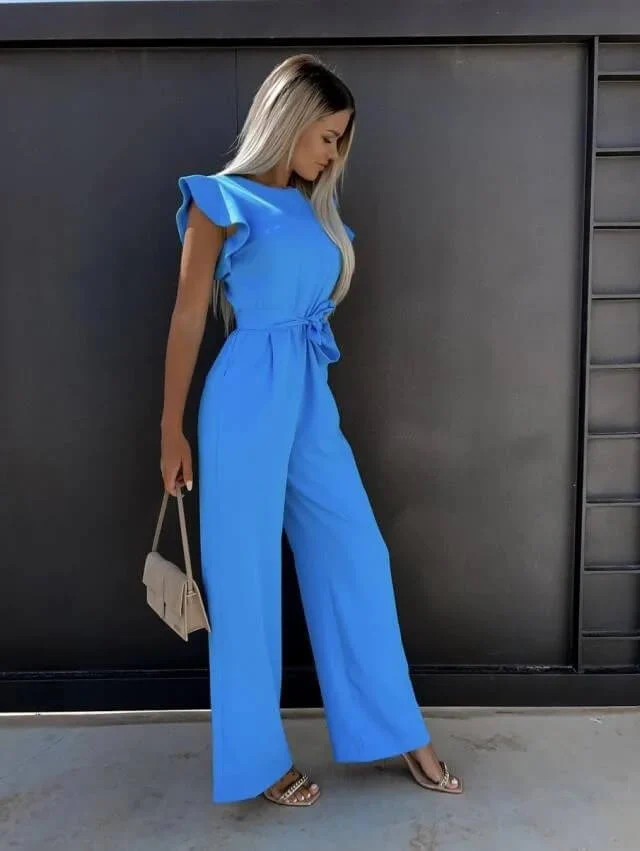 Amber | Women's Ruffle Sleeve Wide Leg Jumpsuit Belted Elegant - Image 3