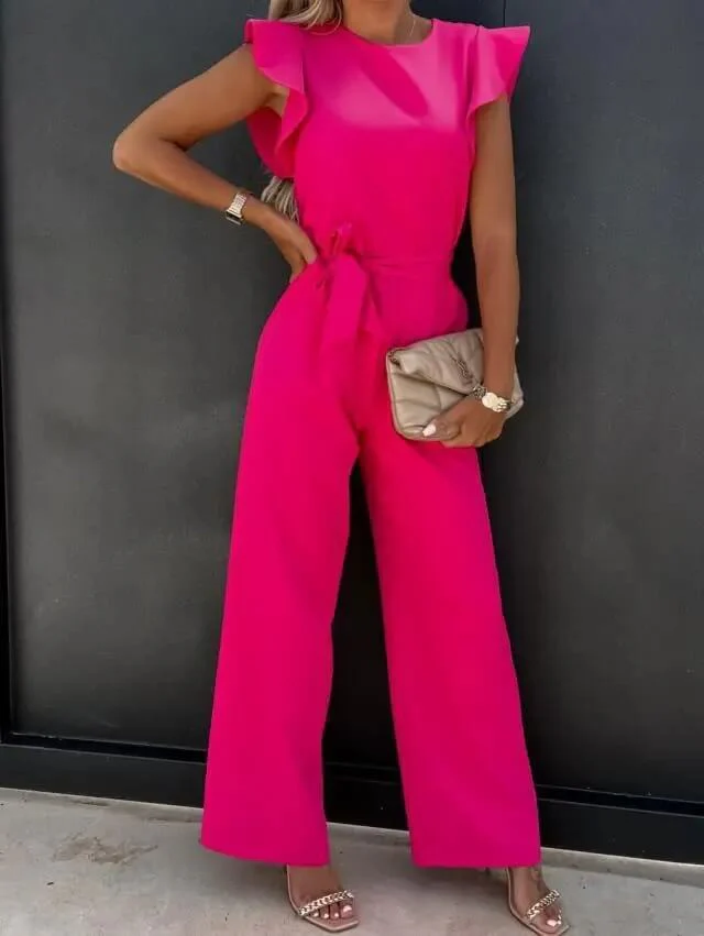 Amber | Women's Ruffle Sleeve Wide Leg Jumpsuit Belted Elegant - Image 4