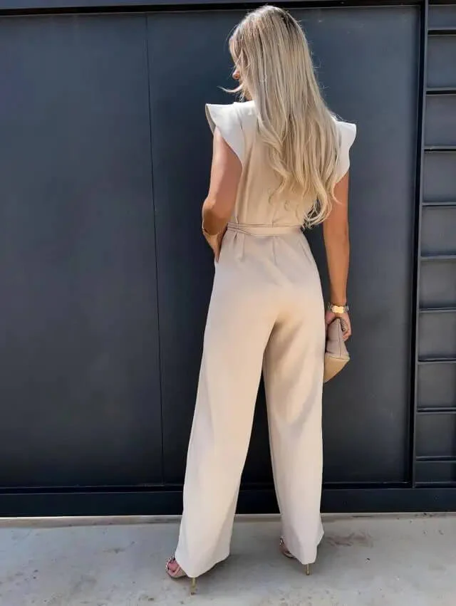 Amber | Women's Ruffle Sleeve Wide Leg Jumpsuit Belted Elegant - Image 7