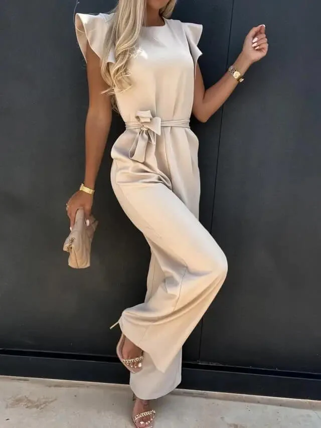 Amber | Women's Ruffle Sleeve Wide Leg Jumpsuit Belted Elegant - Image 8