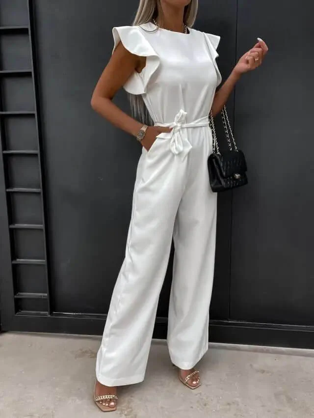 Amber | Women's Ruffle Sleeve Wide Leg Jumpsuit Belted Elegant - Image 9