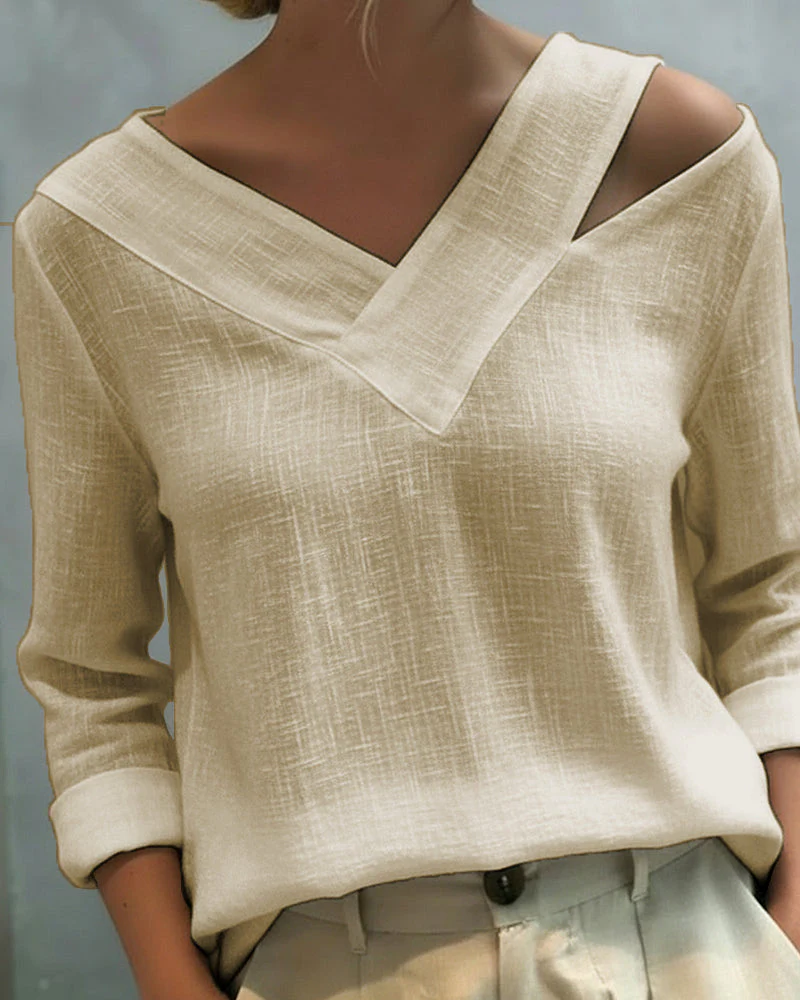 Aria | Women's Asymmetric V-Neck Long Sleeve Top - Image 10