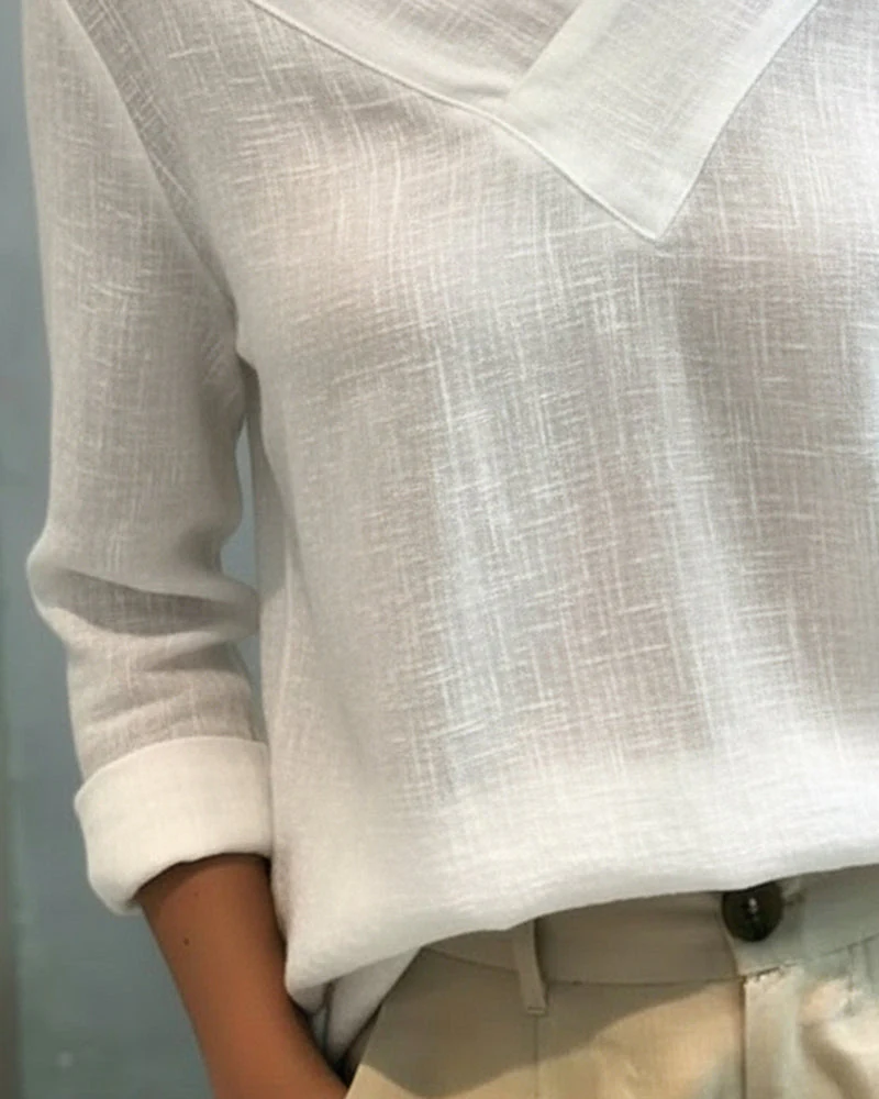 Aria | Women's Asymmetric V-Neck Long Sleeve Top - Image 2