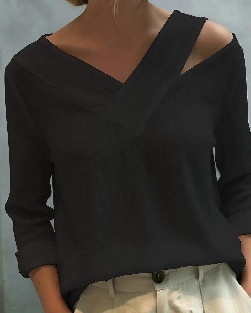 Aria | Women's Asymmetric V-Neck Long Sleeve Top - Image 4