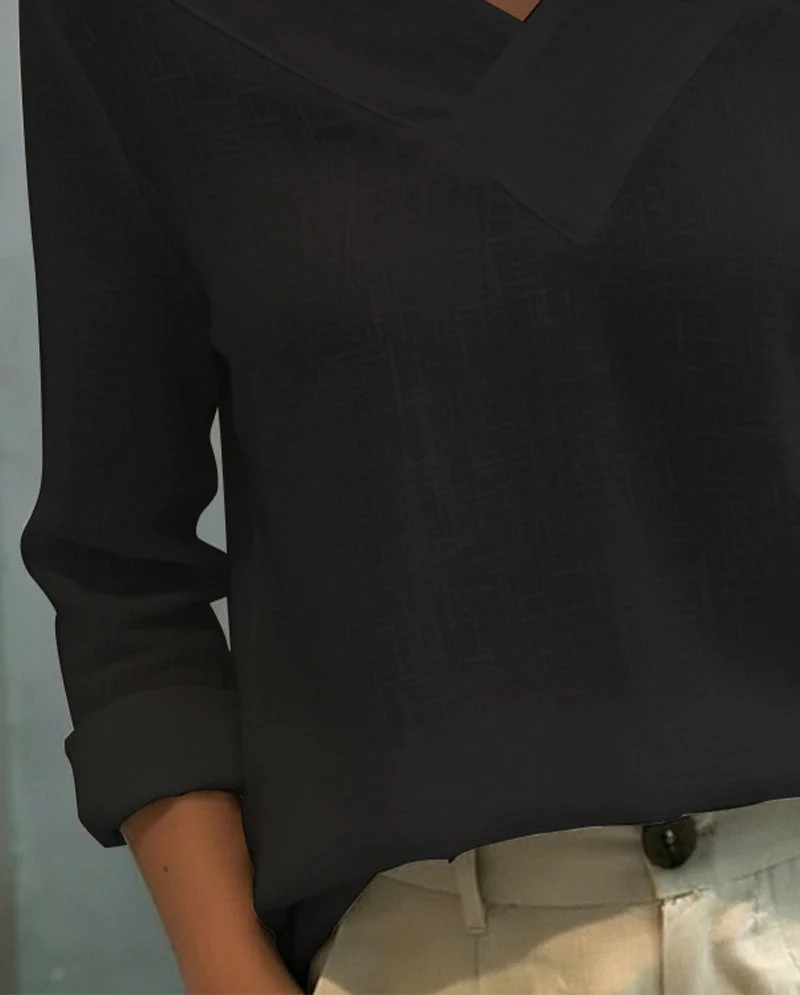 Aria | Women's Asymmetric V-Neck Long Sleeve Top - Image 5