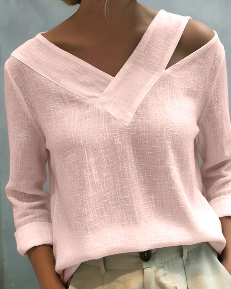 Aria | Women's Asymmetric V-Neck Long Sleeve Top - Image 7