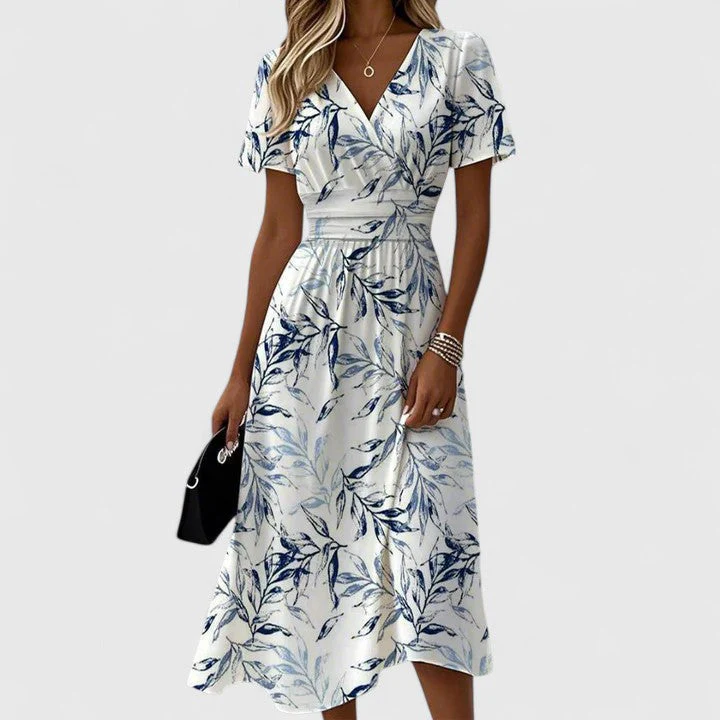 Aria | Women's Floral Wrap Midi Dress V-Neck Short Sleeve - Image 3