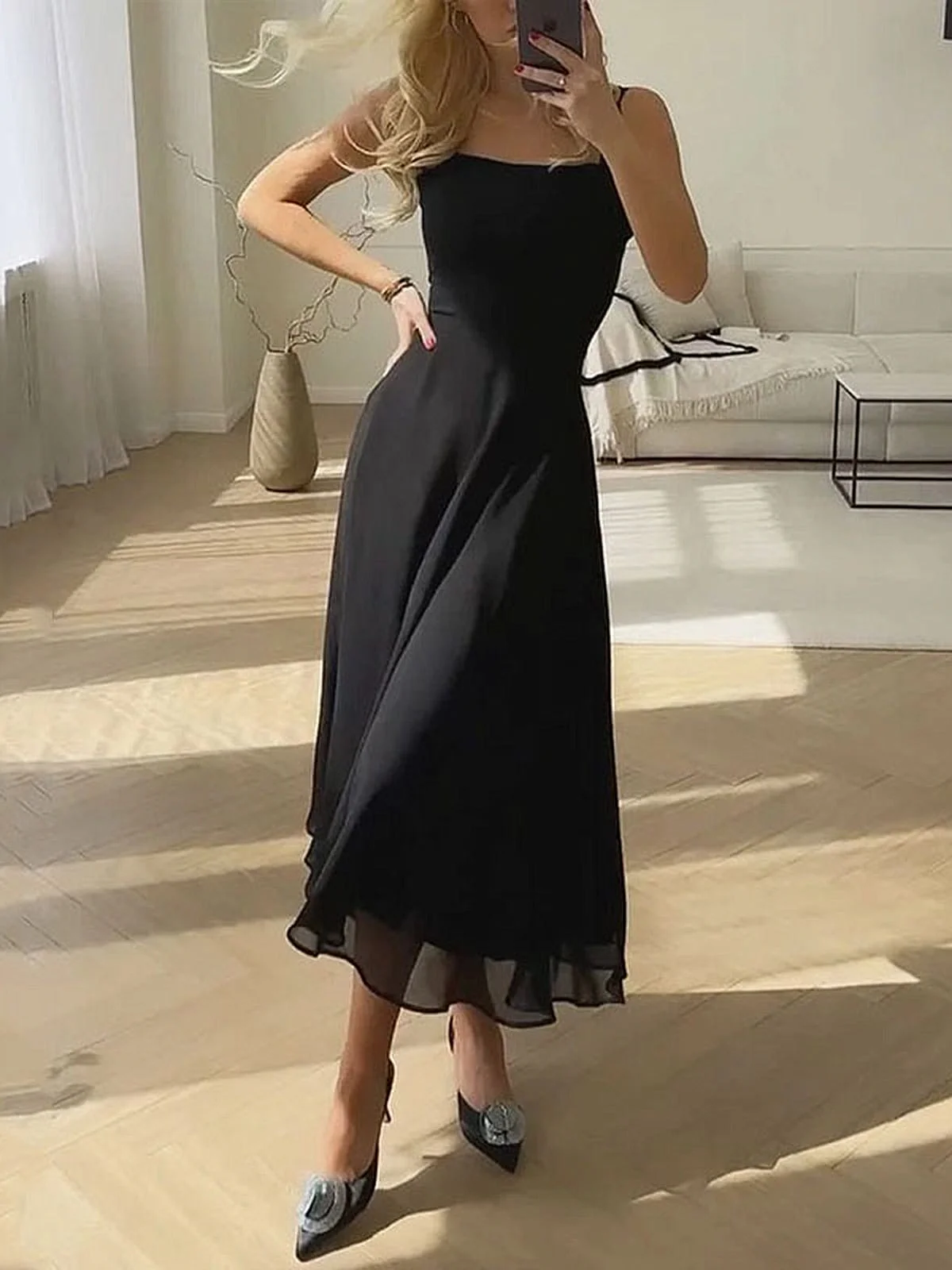 Aria | Women's Square Neck A-Line Midi Dress Summer Wedding - Image 2