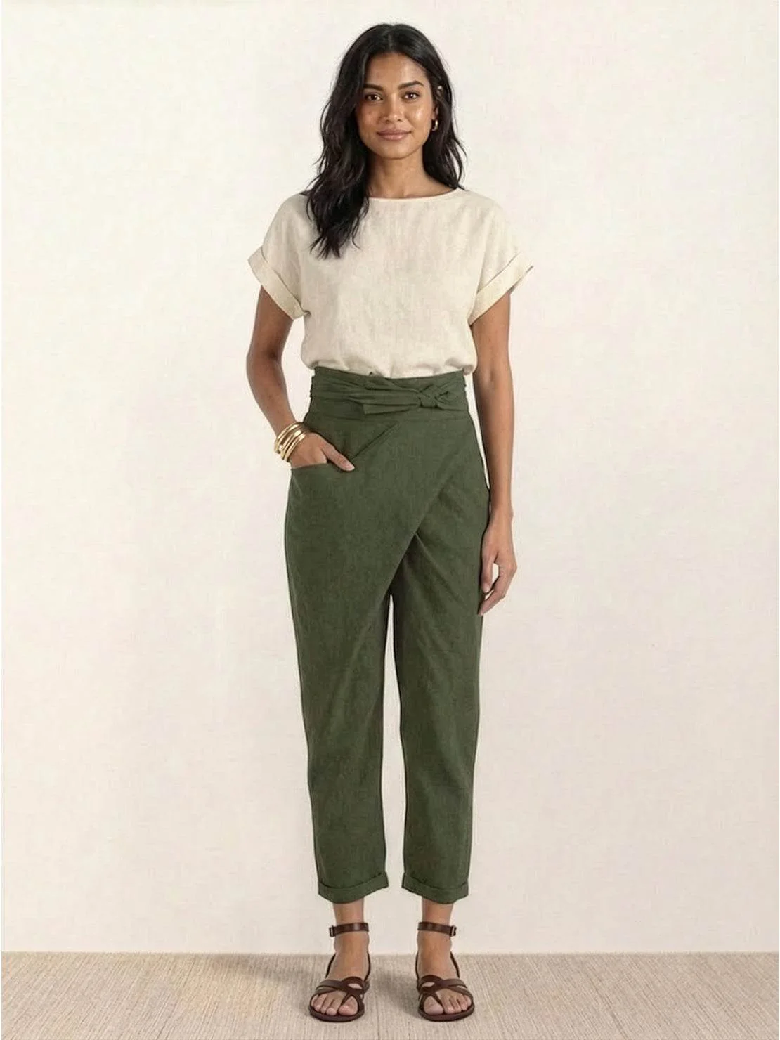 Atlas | Women's High Waist Wrap Front Cropped Tapered Pants - Image 10