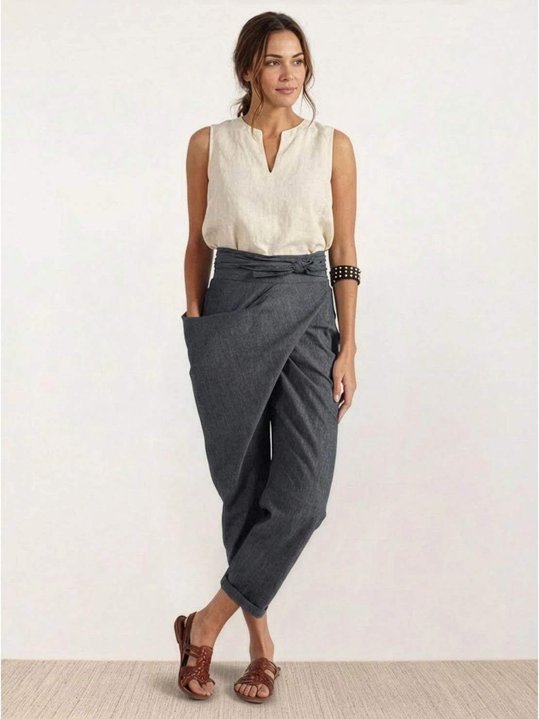 Atlas | Women's High Waist Wrap Front Cropped Tapered Pants - Image 5