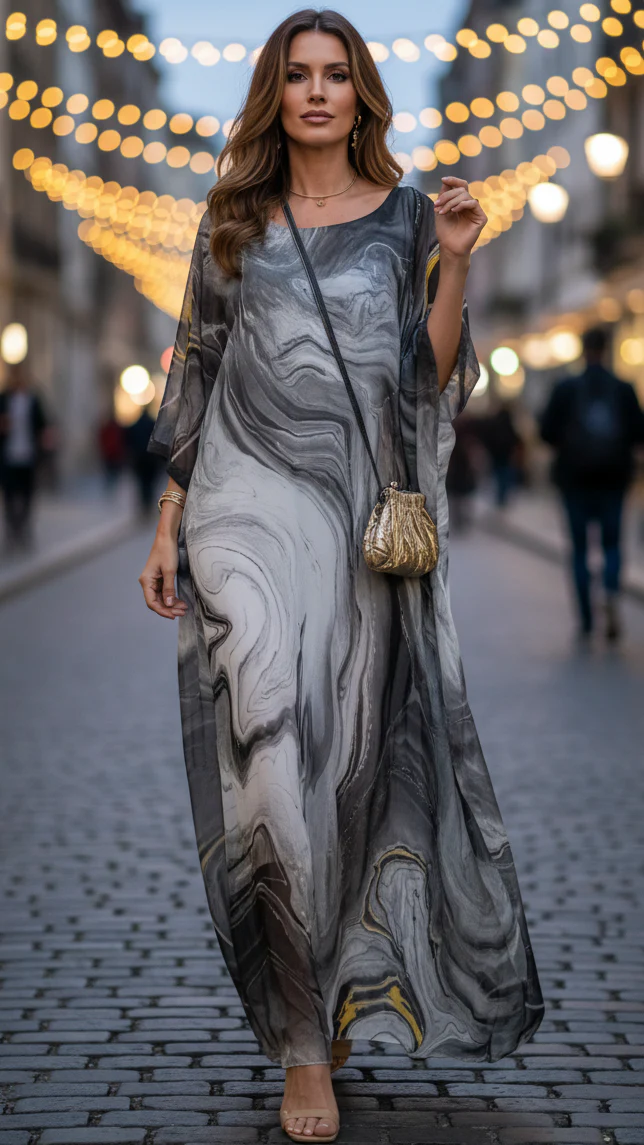 Aura | Women's Chiffon Kaftan Maxi Dress Batwing Sleeve Formal - Image 2