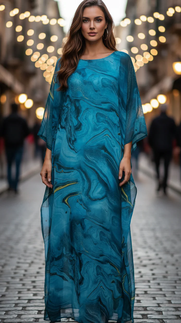 Aura | Women's Chiffon Kaftan Maxi Dress Batwing Sleeve Formal - Image 3