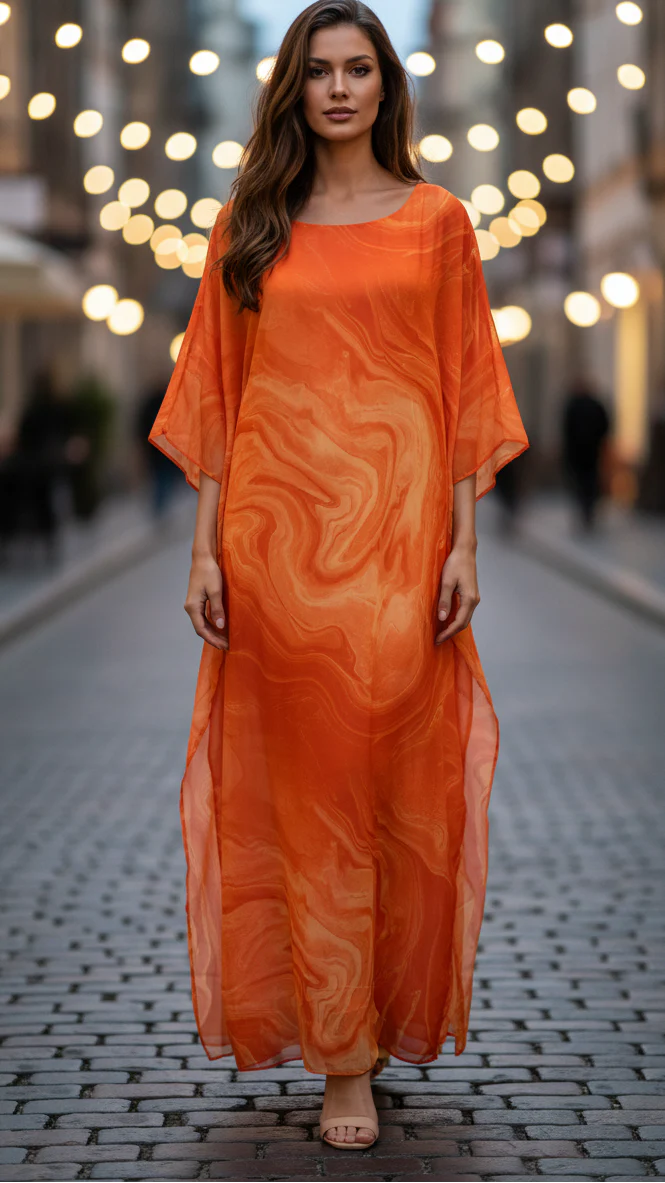 Aura | Women's Chiffon Kaftan Maxi Dress Batwing Sleeve Formal - Image 4