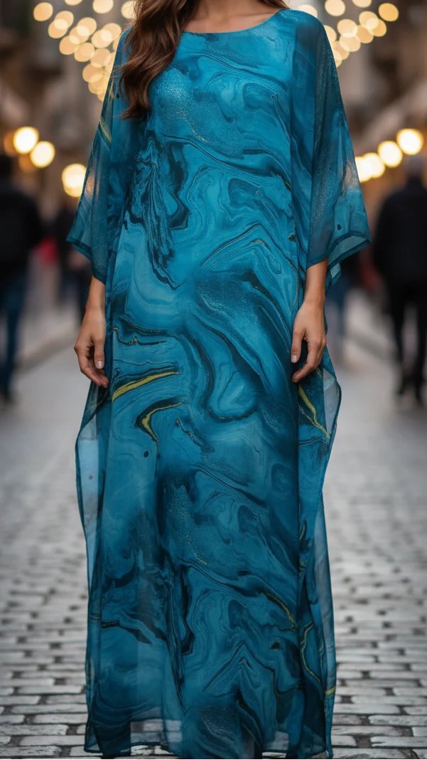 Aura | Women's Chiffon Kaftan Maxi Dress Batwing Sleeve Formal - Image 5