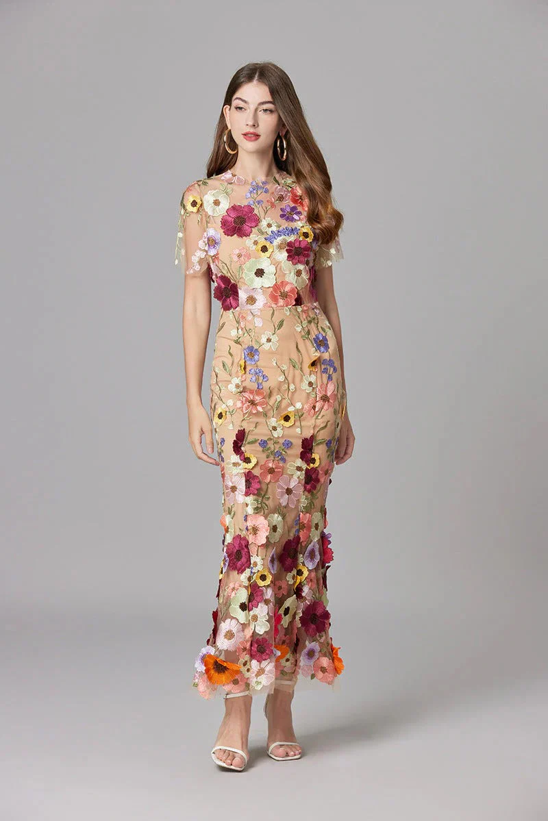 Aurelia | Women's 3D Floral Appliqué Sheer Mesh Sleeveless Maxi Dress - Image 10