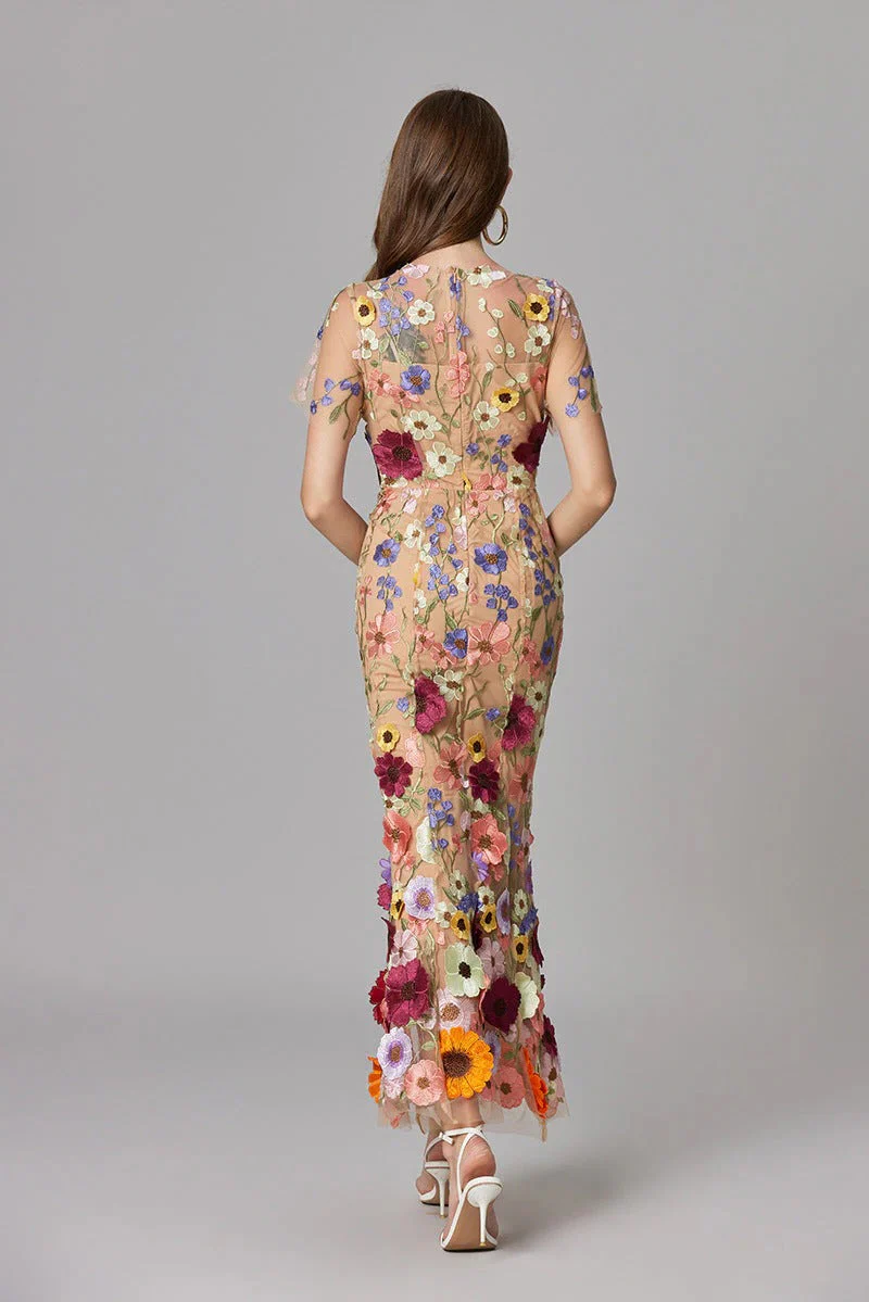 Aurelia | Women's 3D Floral Appliqué Sheer Mesh Sleeveless Maxi Dress - Image 11