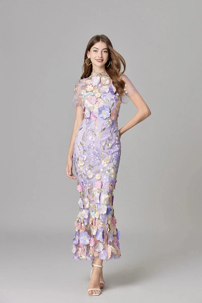 Aurelia | Women's 3D Floral Appliqué Sheer Mesh Sleeveless Maxi Dress - Image 12