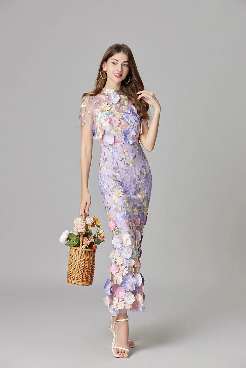 Aurelia | Women's 3D Floral Appliqué Sheer Mesh Sleeveless Maxi Dress - Image 13