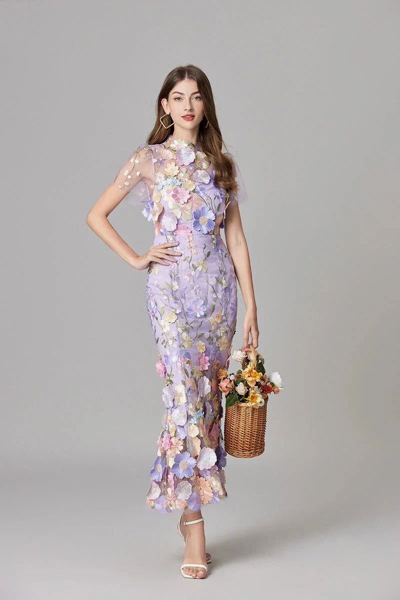 Aurelia | Women's 3D Floral Appliqué Sheer Mesh Sleeveless Maxi Dress - Image 14