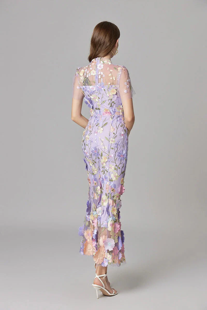 Aurelia | Women's 3D Floral Appliqué Sheer Mesh Sleeveless Maxi Dress - Image 15