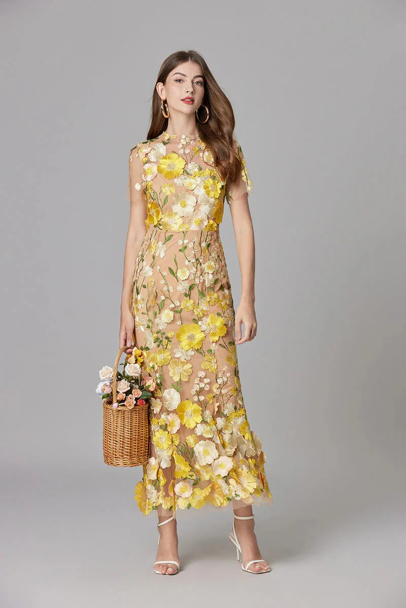 Aurelia | Women's 3D Floral Appliqué Sheer Mesh Sleeveless Maxi Dress - Image 16