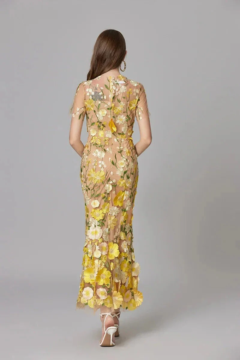 Aurelia | Women's 3D Floral Appliqué Sheer Mesh Sleeveless Maxi Dress - Image 17