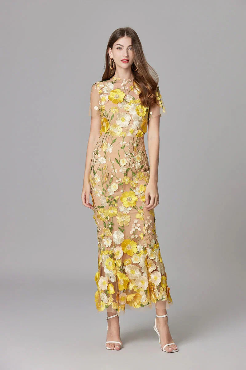 Aurelia | Women's 3D Floral Appliqué Sheer Mesh Sleeveless Maxi Dress - Image 18