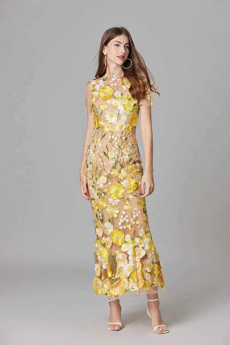 Aurelia | Women's 3D Floral Appliqué Sheer Mesh Sleeveless Maxi Dress - Image 19
