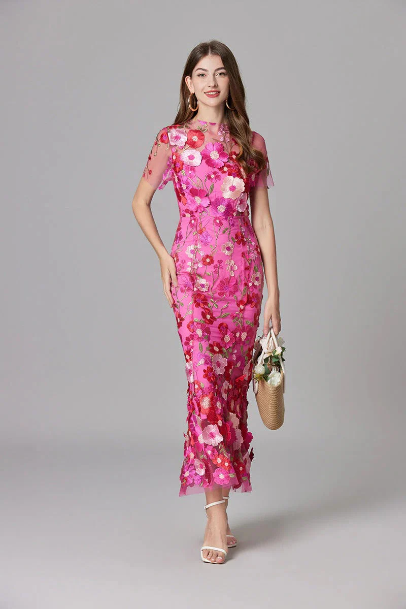 Aurelia | Women's 3D Floral Appliqué Sheer Mesh Sleeveless Maxi Dress - Image 5