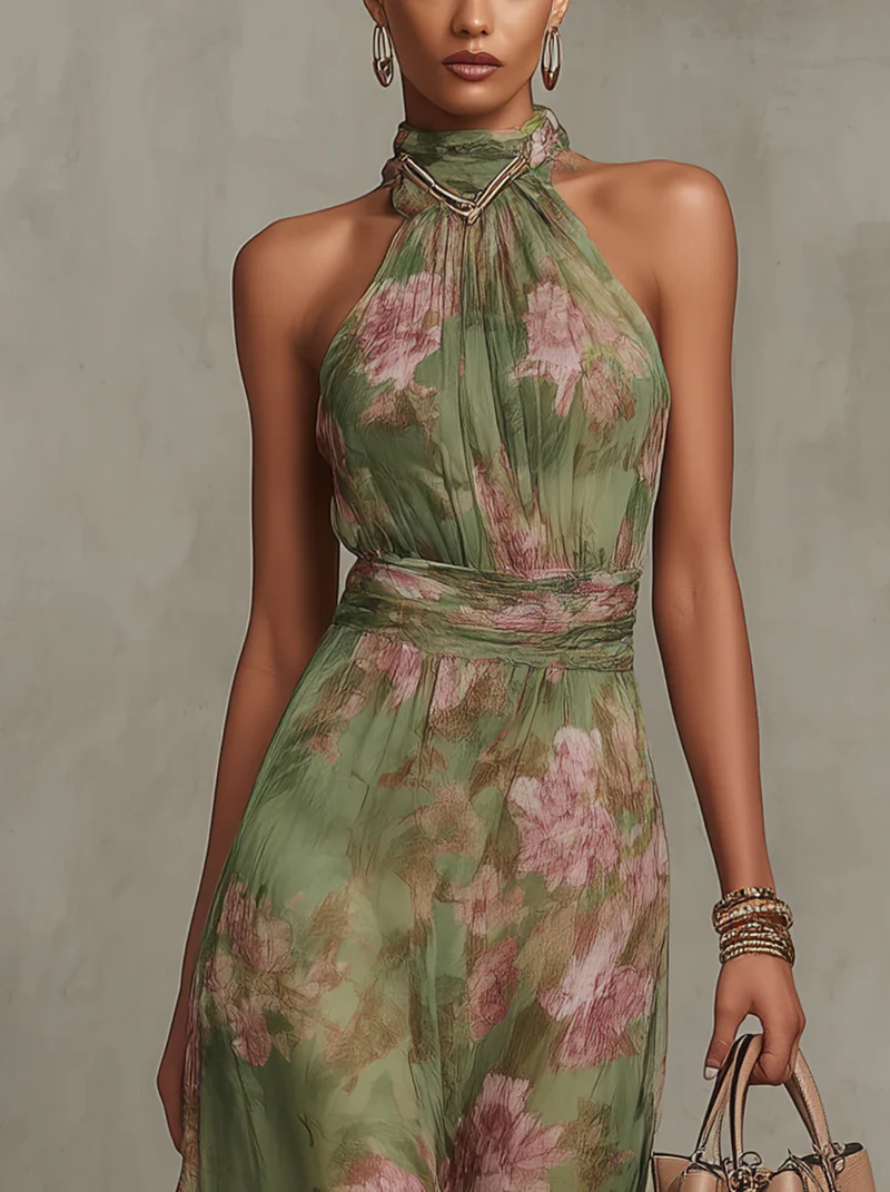 Aurelia | Women's Floral Halter Neck Maxi Dress - Image 3