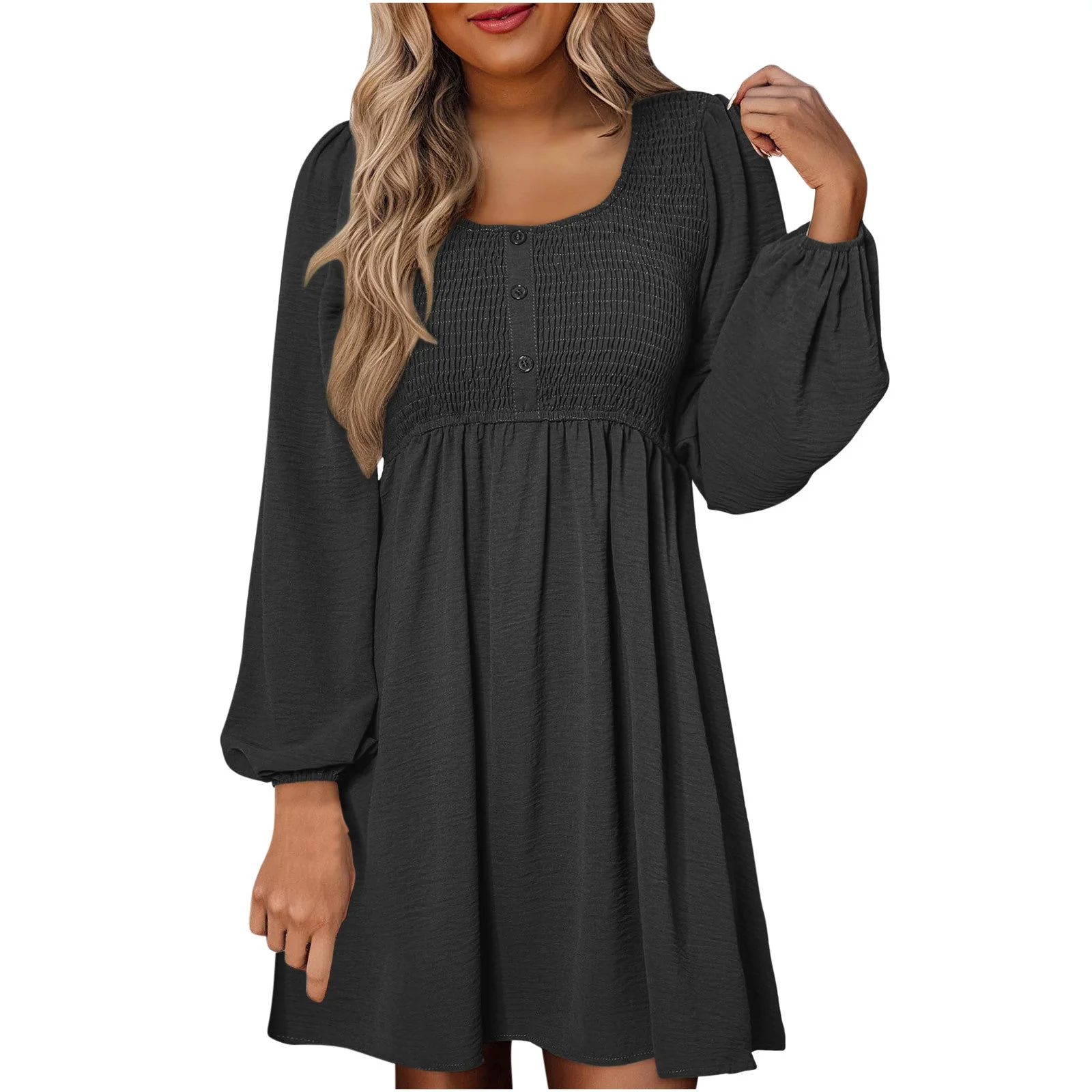 Autumn | Women's Smocked Empire Waist Long Sleeve Mini Dress - Image 2