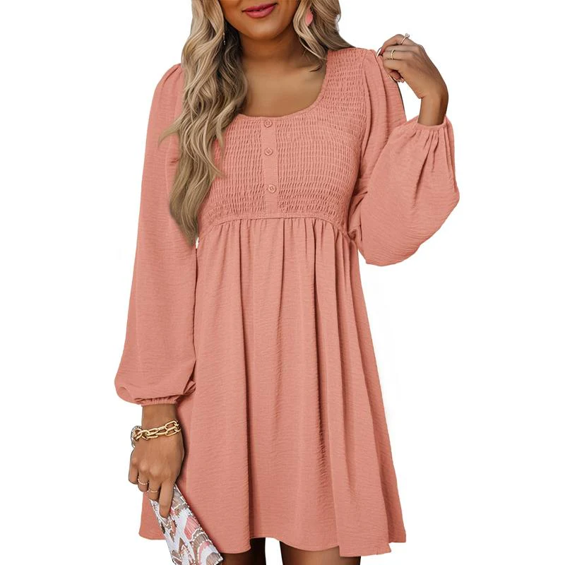Autumn | Women's Smocked Empire Waist Long Sleeve Mini Dress - Image 7