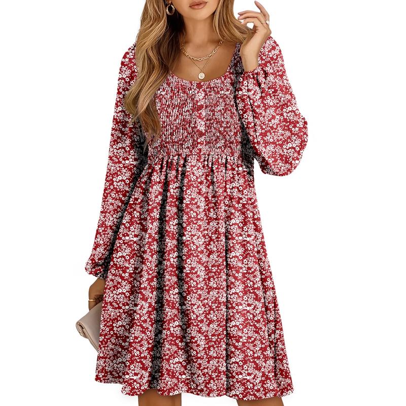 Autumn | Women's Smocked Empire Waist Long Sleeve Mini Dress - Image 8
