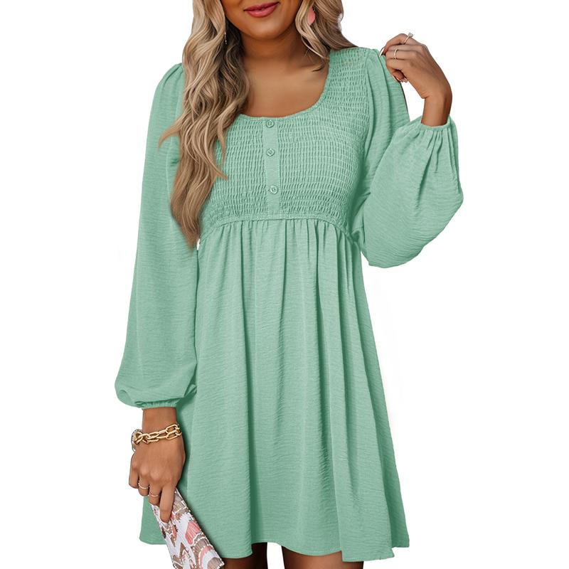 Autumn | Women's Smocked Empire Waist Long Sleeve Mini Dress - Image 9