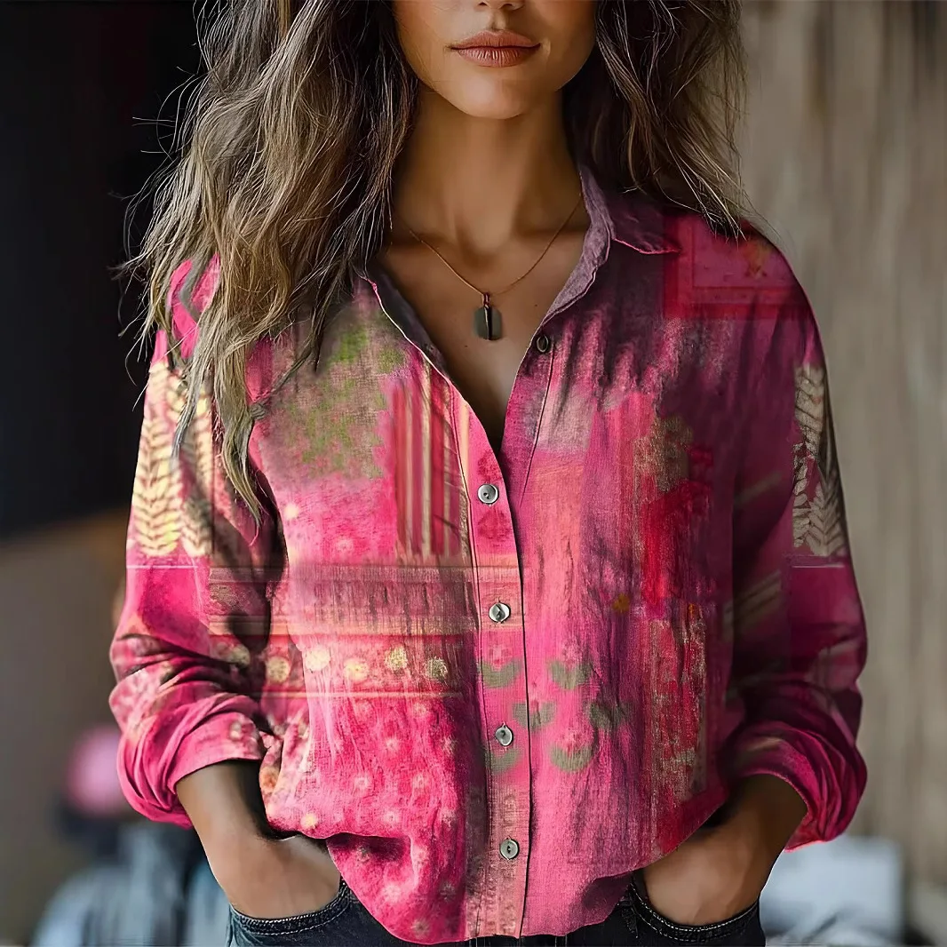 Autumn | Women's Vintage Floral Print Long Sleeve Button-Down Shirt - Image 2