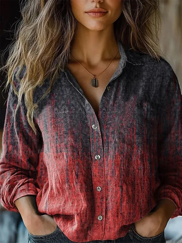 Autumn | Women's Vintage Floral Print Long Sleeve Button-Down Shirt - Image 6