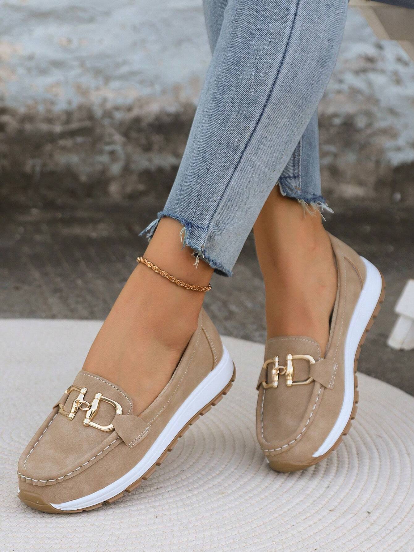 Azalea | Women's Gold Buckle Comfort Loafers - Image 2