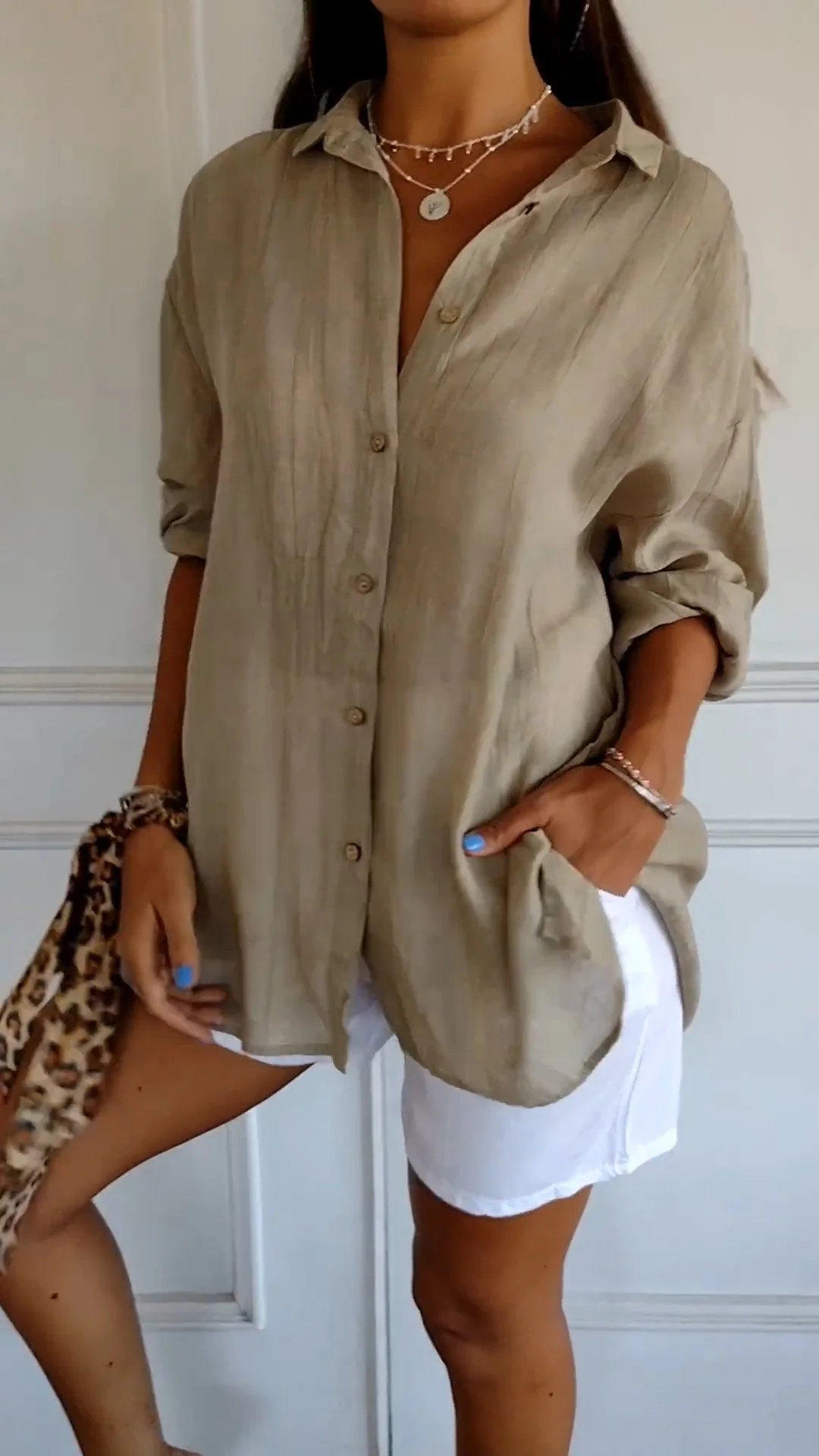 Azure | Women's Casual Button-Down Shirt Oversized Long Sleeve - Image 2