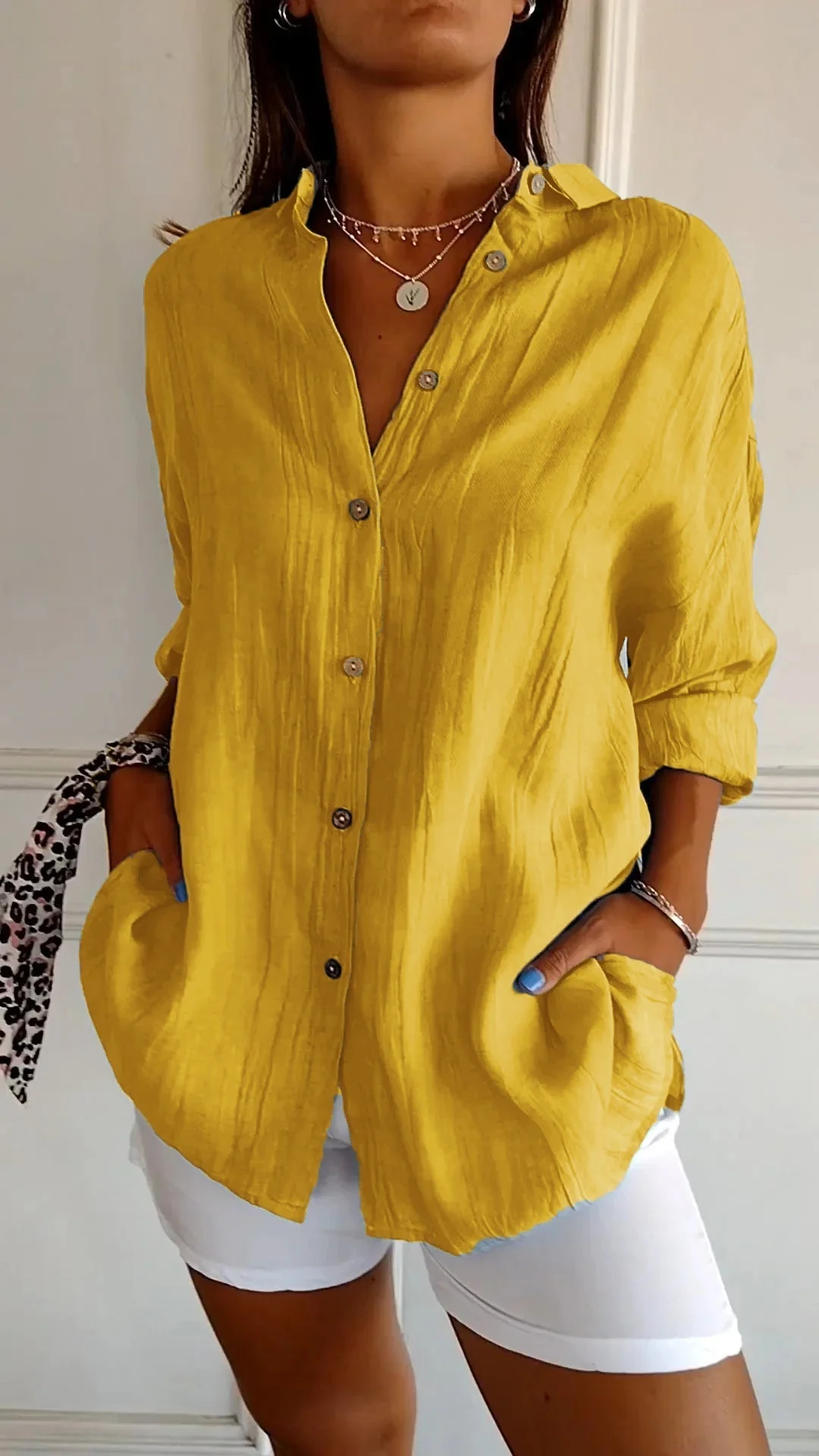 Azure | Women's Casual Button-Down Shirt Oversized Long Sleeve - Image 4