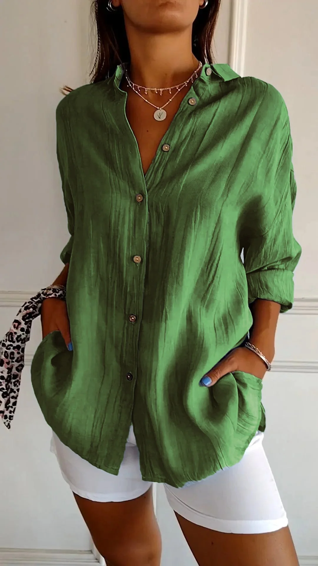 Azure | Women's Casual Button-Down Shirt Oversized Long Sleeve - Image 8