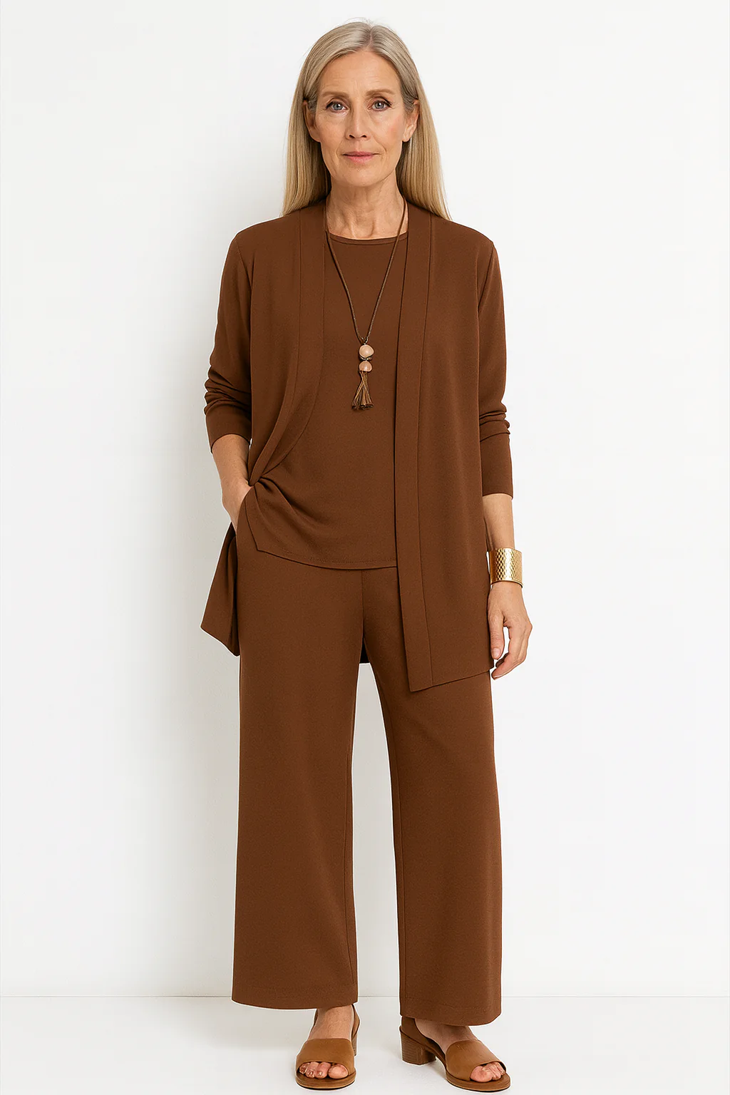 Blair | Women's 3-Piece Cardigan Tank Top & Wide Leg Pants Set - Image 6