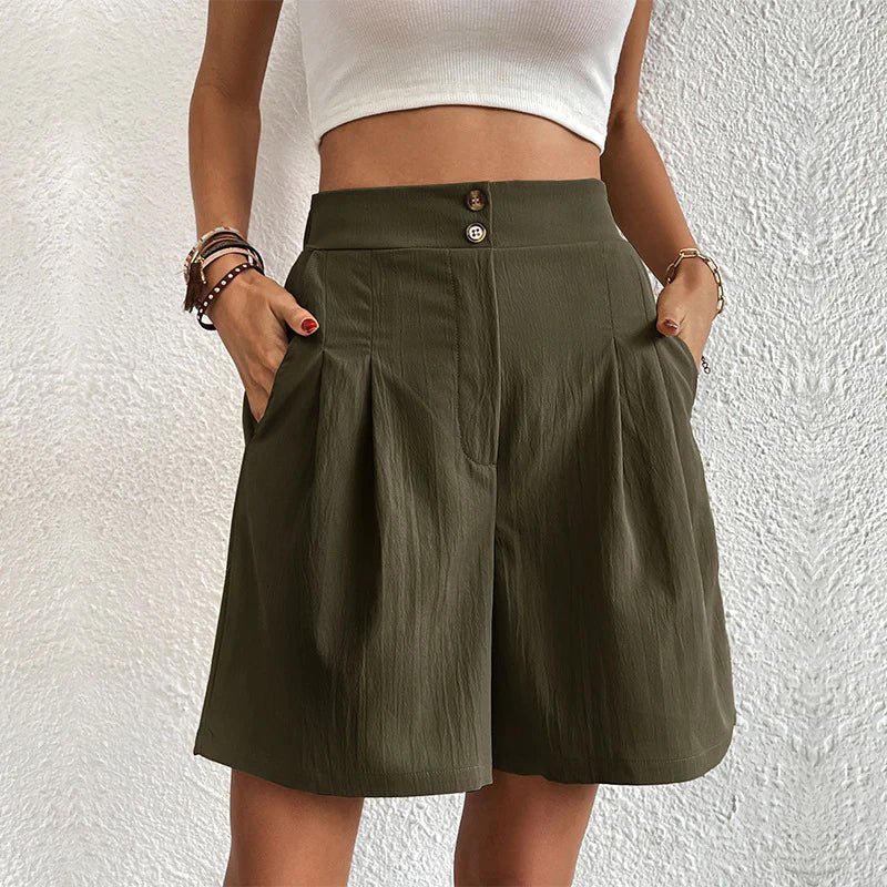 Blair | Women's High Waist Wide Leg Shorts Pleated with Pockets - Image 4