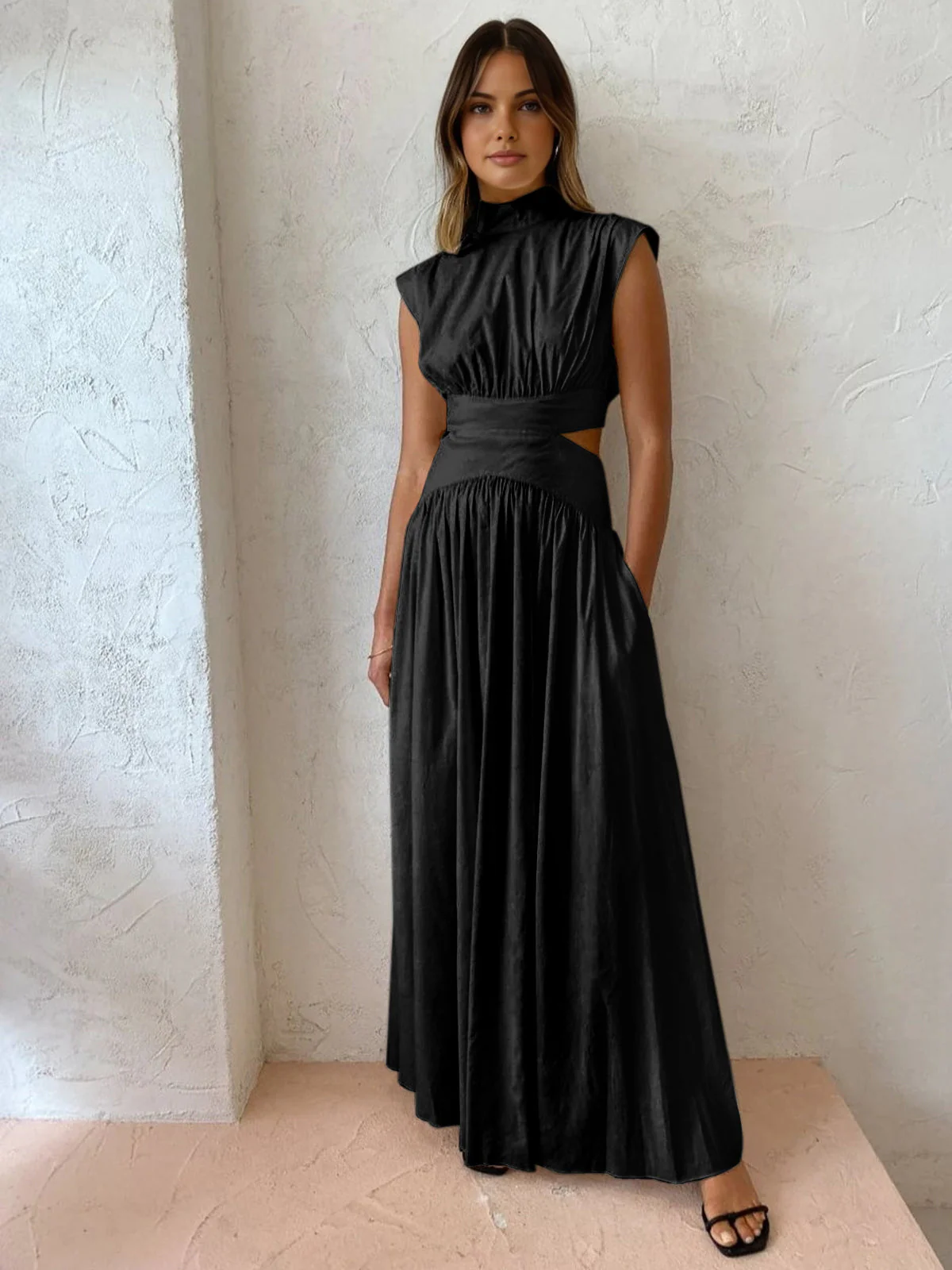 Blanc | Women's Mock Neck Cutout Maxi Dress Sleeveless Occasion Dress - Image 2