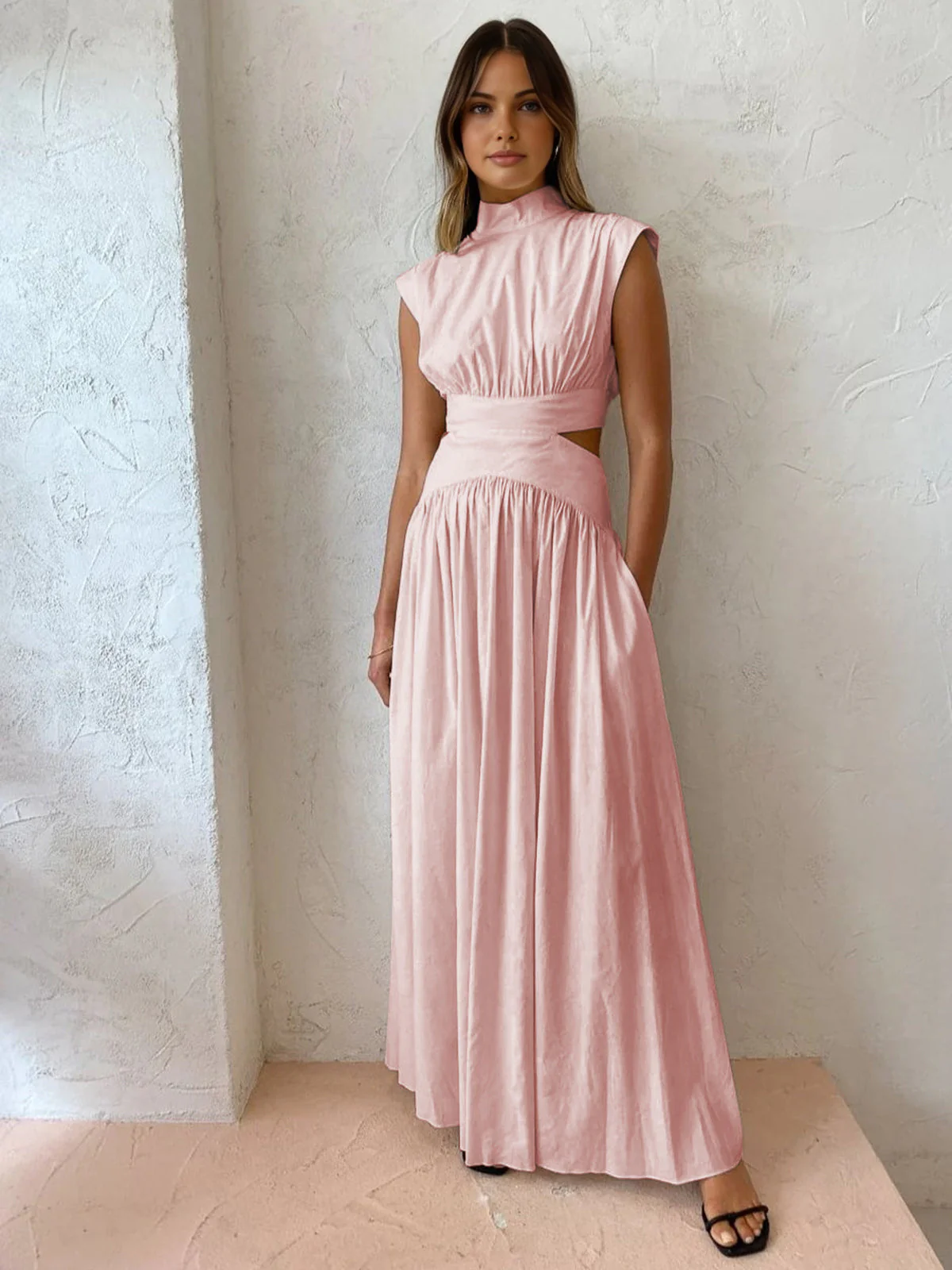 Blanc | Women's Mock Neck Cutout Maxi Dress Sleeveless Occasion Dress - Image 3