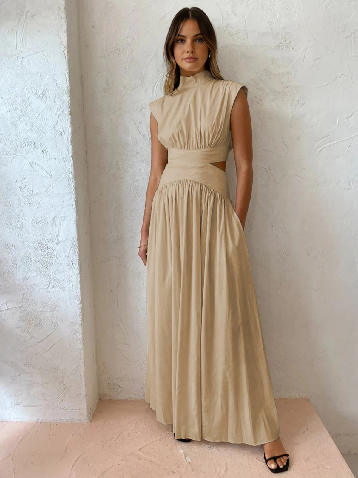 Blanc | Women's Mock Neck Cutout Maxi Dress Sleeveless Occasion Dress - Image 4