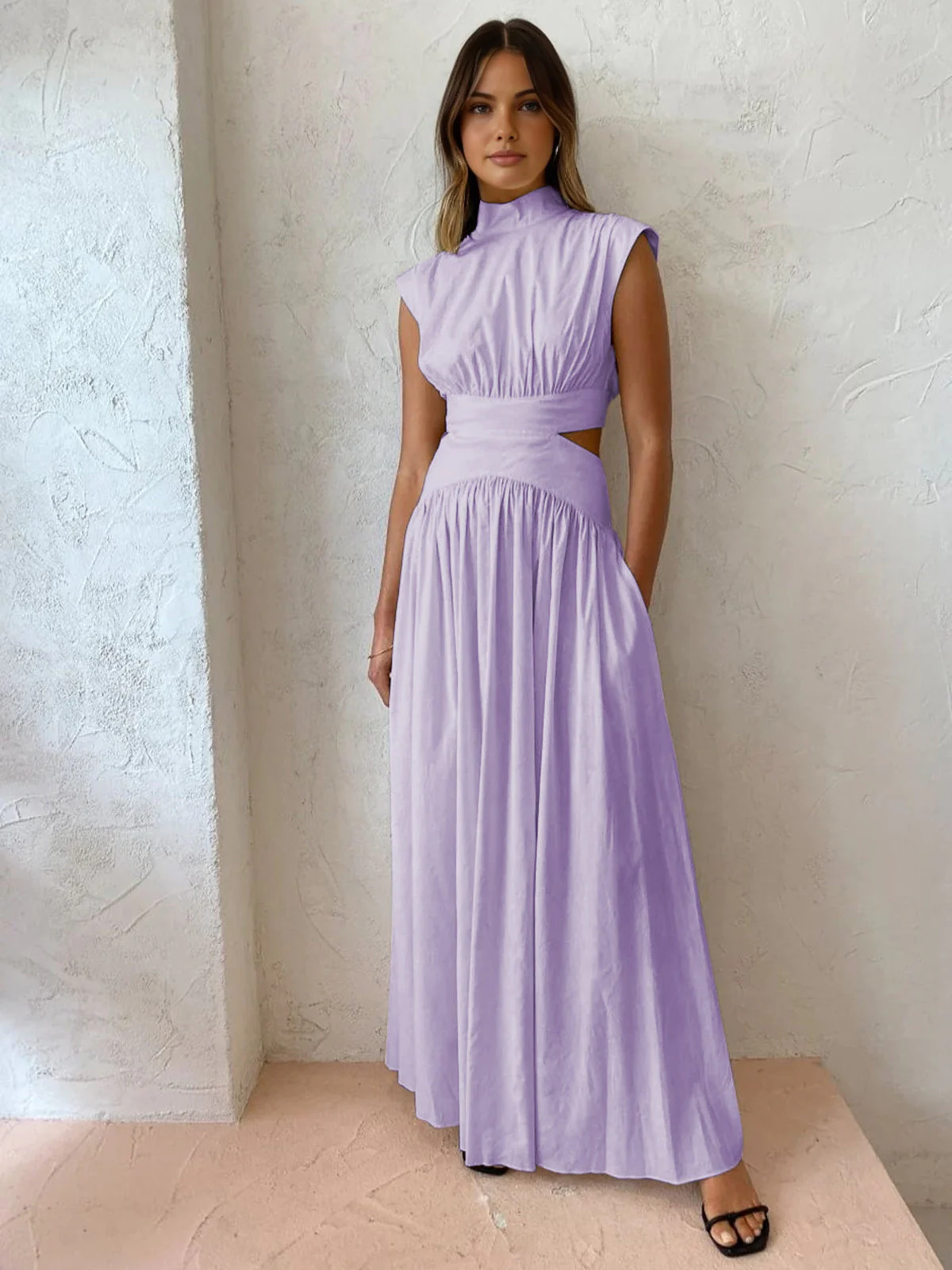 Blanc | Women's Mock Neck Cutout Maxi Dress Sleeveless Occasion Dress - Image 7