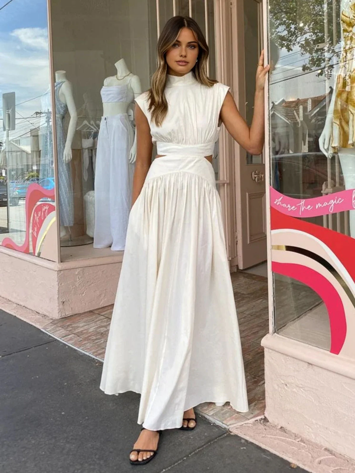 Blanc | Women's Mock Neck Cutout Maxi Dress Sleeveless Occasion Dress - Image 8