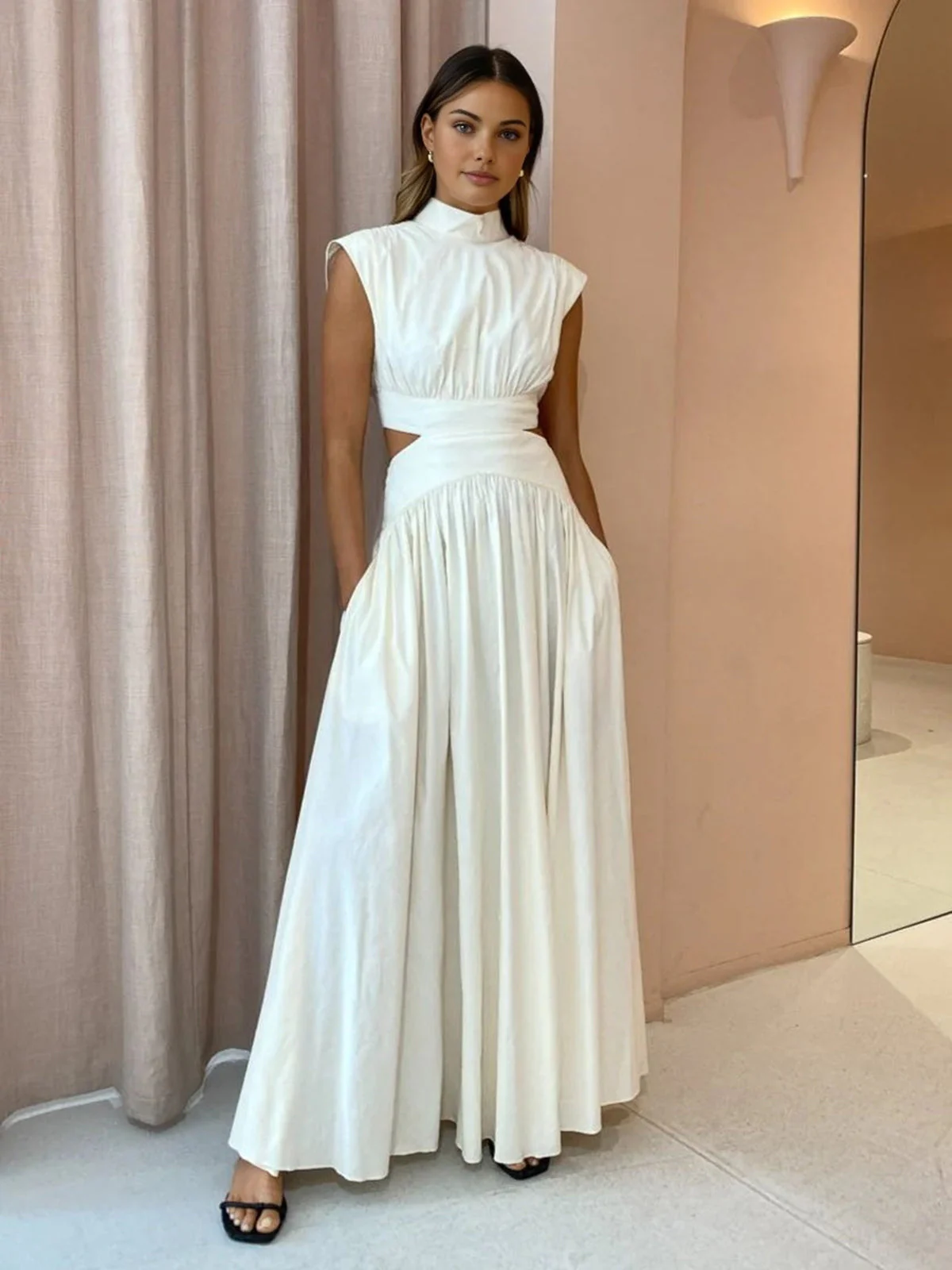 Blanc | Women's Mock Neck Cutout Maxi Dress Sleeveless Occasion Dress - Image 9