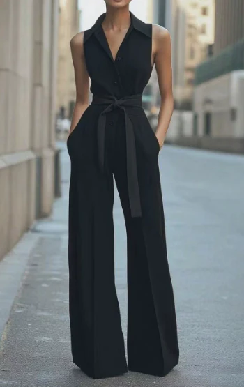 Blanc | Women's Sleeveless Wide Leg Jumpsuit Belted Formal - Image 5